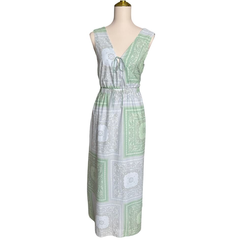 Universal Thread Mint Paisley Tie Front Maxi Dress Sleeveless Cotton Small NWT